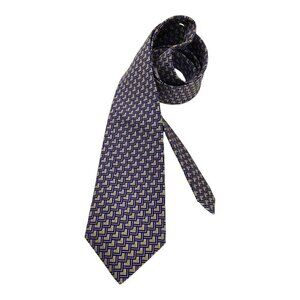 GIEVES & HAWKES Yellow Purple Geometric Silk Tie Hand Made England W:3.75"EX CD